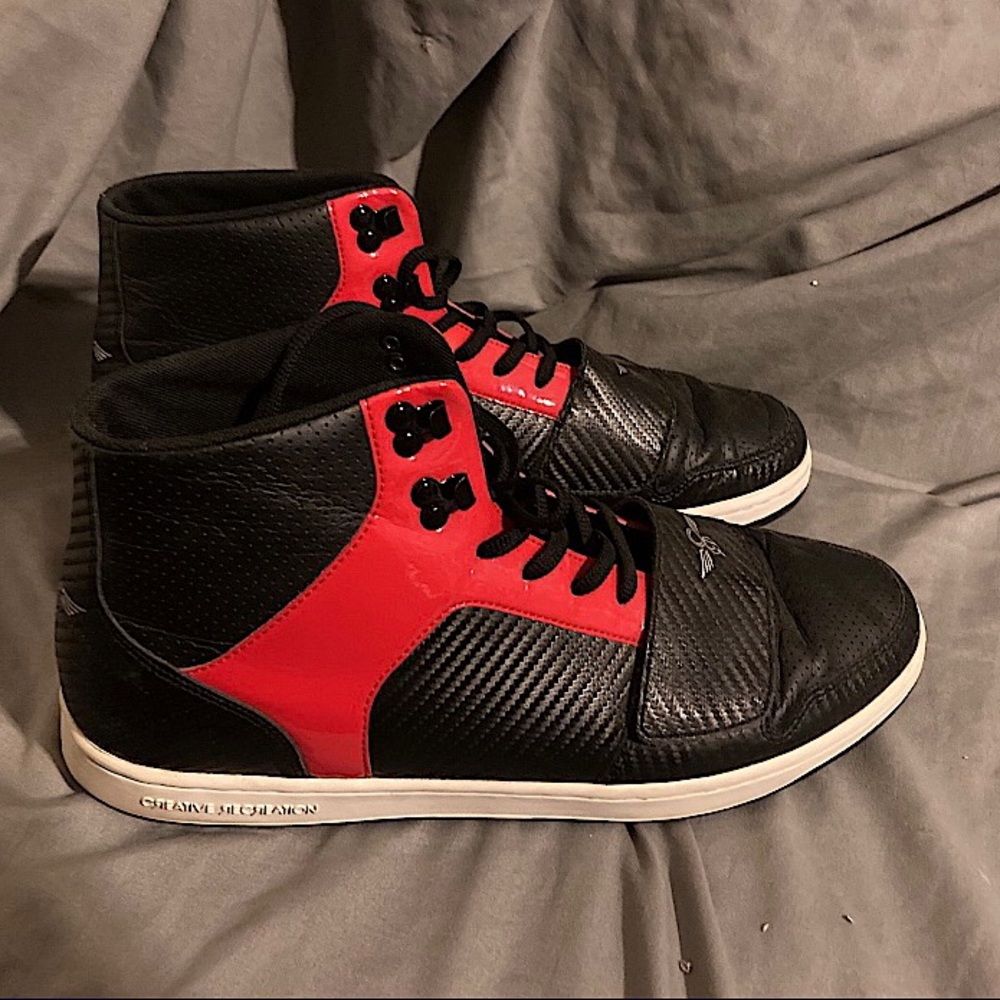 Size 13 creative recreation men’s hi-top sneakers red & black